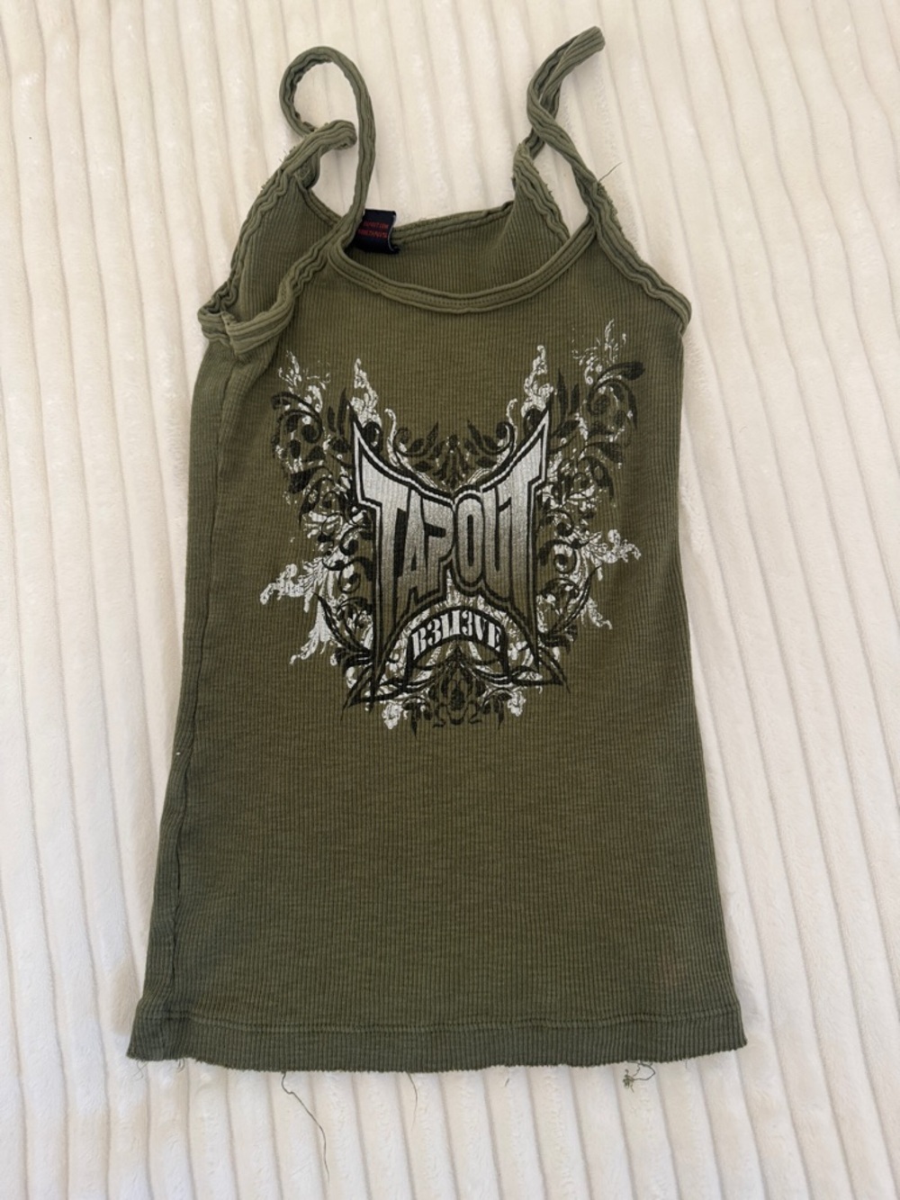 Tapout Olive Ribbed Graphic Spaghetti-Strap Tank